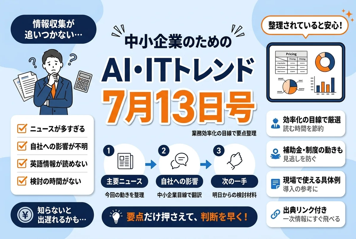 AI・IT最新トレンド（7月13日号）｜中小企業が今おさえるべき動き