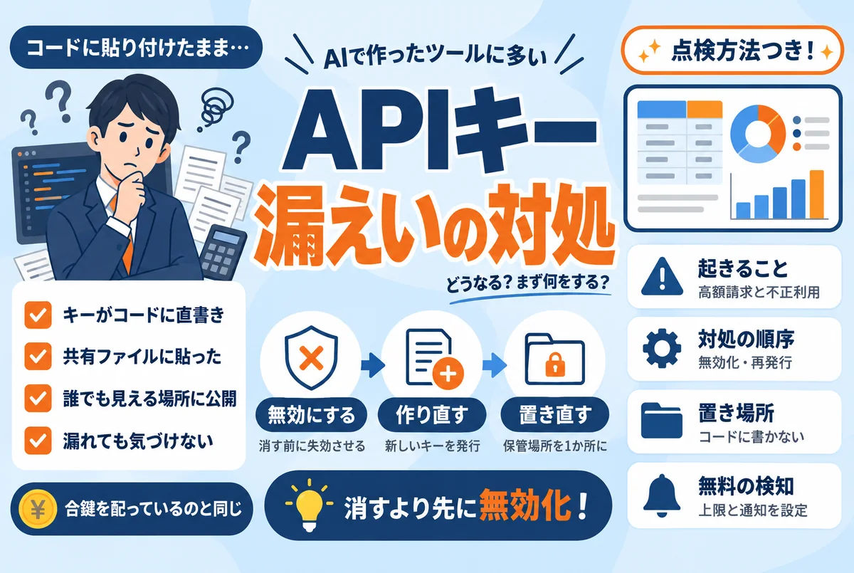APIキーが漏えいしたらどうなる?AIで作ったツールに多い直書きの対処