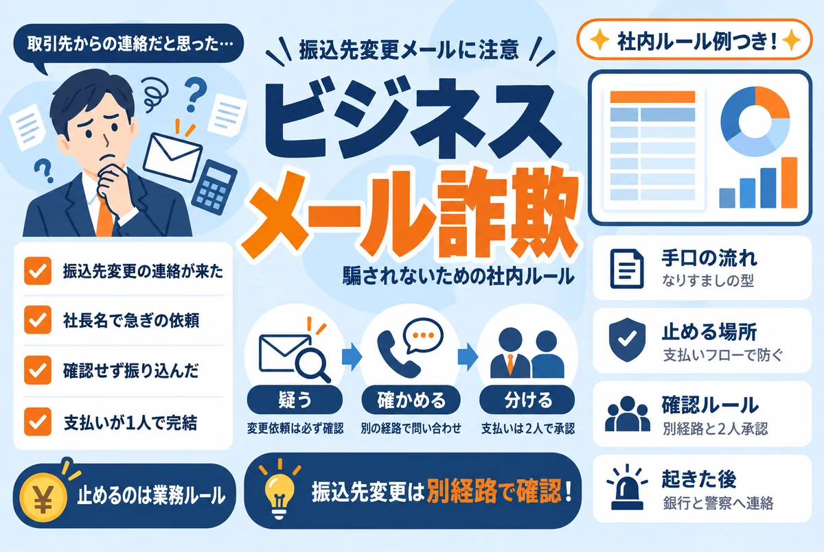 ビジネスメール詐欺の対策｜振込先変更メールに騙されない社内ルール