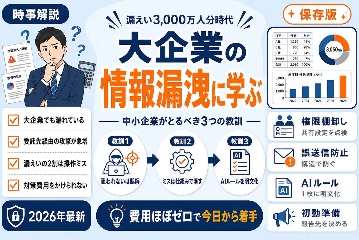 大企業の情報漏洩が止まらない｜漏えい3,000万人分時代に中小企業が学ぶ3つの教訓