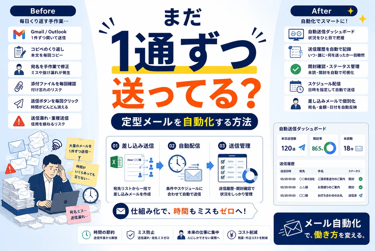 メール自動送信のやり方まとめ｜Gmail・Outlook・スプレッドシート（GAS）で定型メールを自動で送る方法と注意点