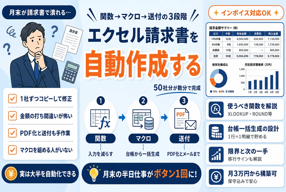 エクセルで請求書を自動作成する方法｜関数・マクロ・限界と次の一手