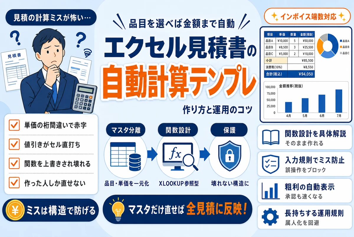 エクセル見積書の自動計算テンプレートの作り方｜関数設計と運用のコツ