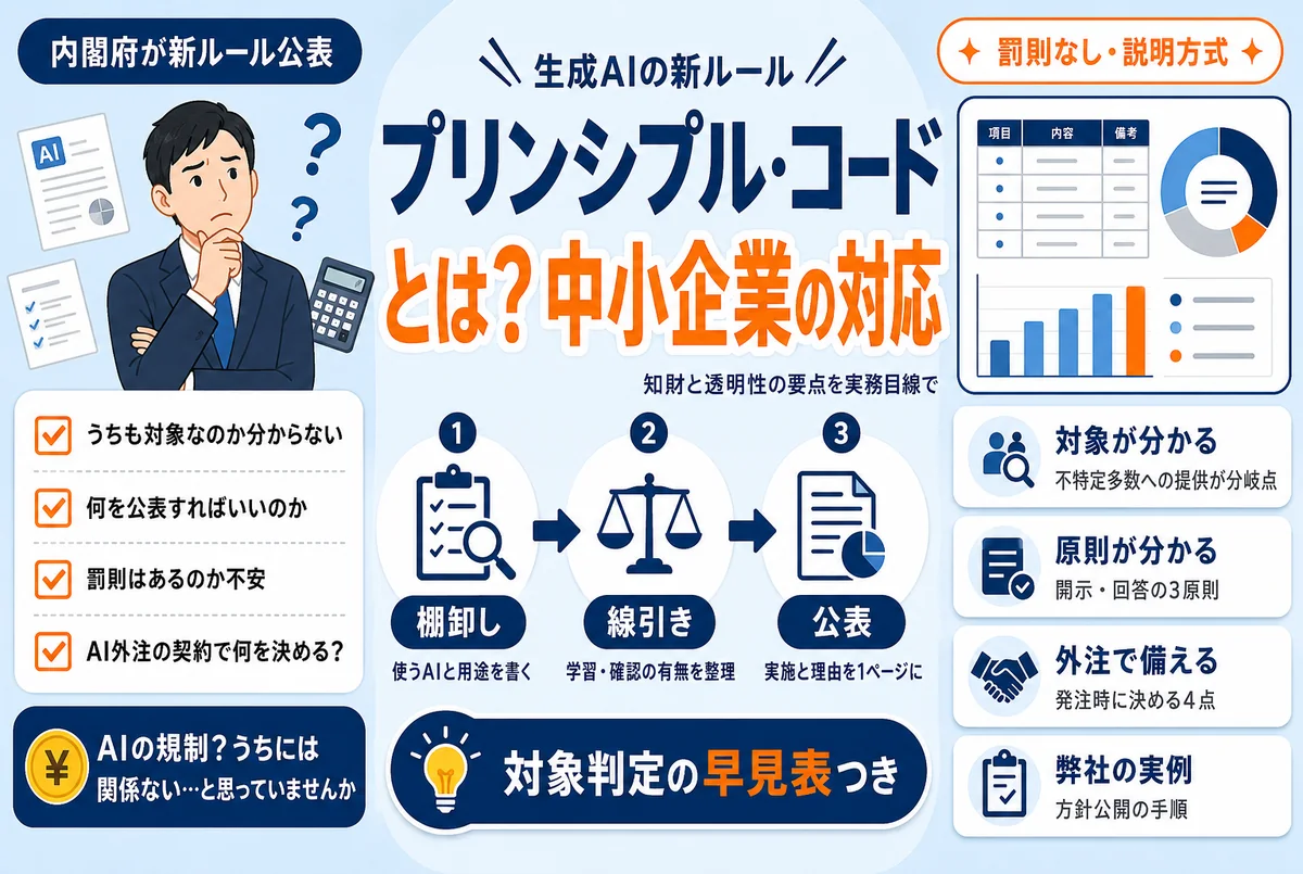 生成AIのプリンシプル・コードとは｜中小企業は対象？知財と透明性ルールの要点