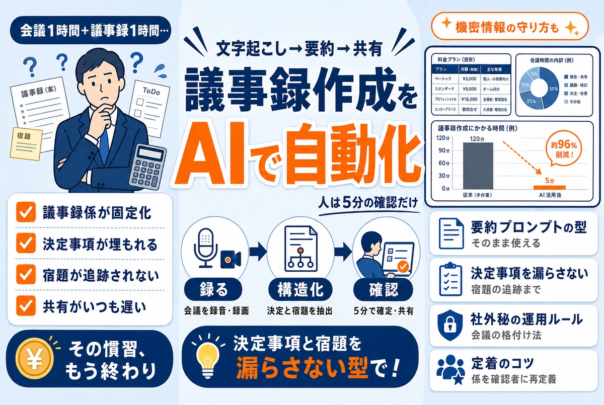 議事録作成をAIで自動化する｜文字起こしから要約・共有までの実務