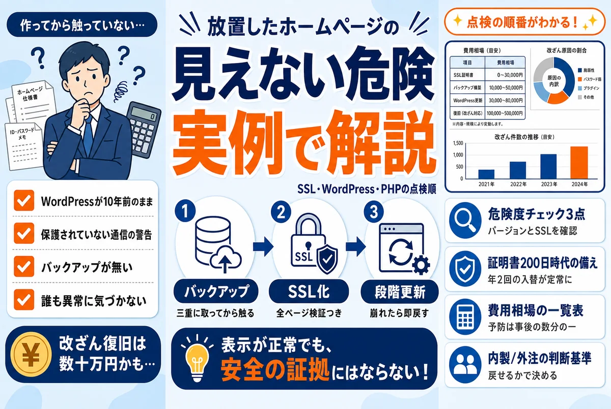 何年も放置したホームページは何が危険か｜実案件で見た古いWordPressとSSL未対応の現実