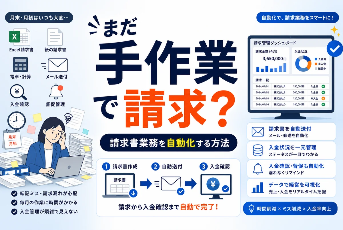 請求書発行を自動化して月末の残業をなくすイメージ