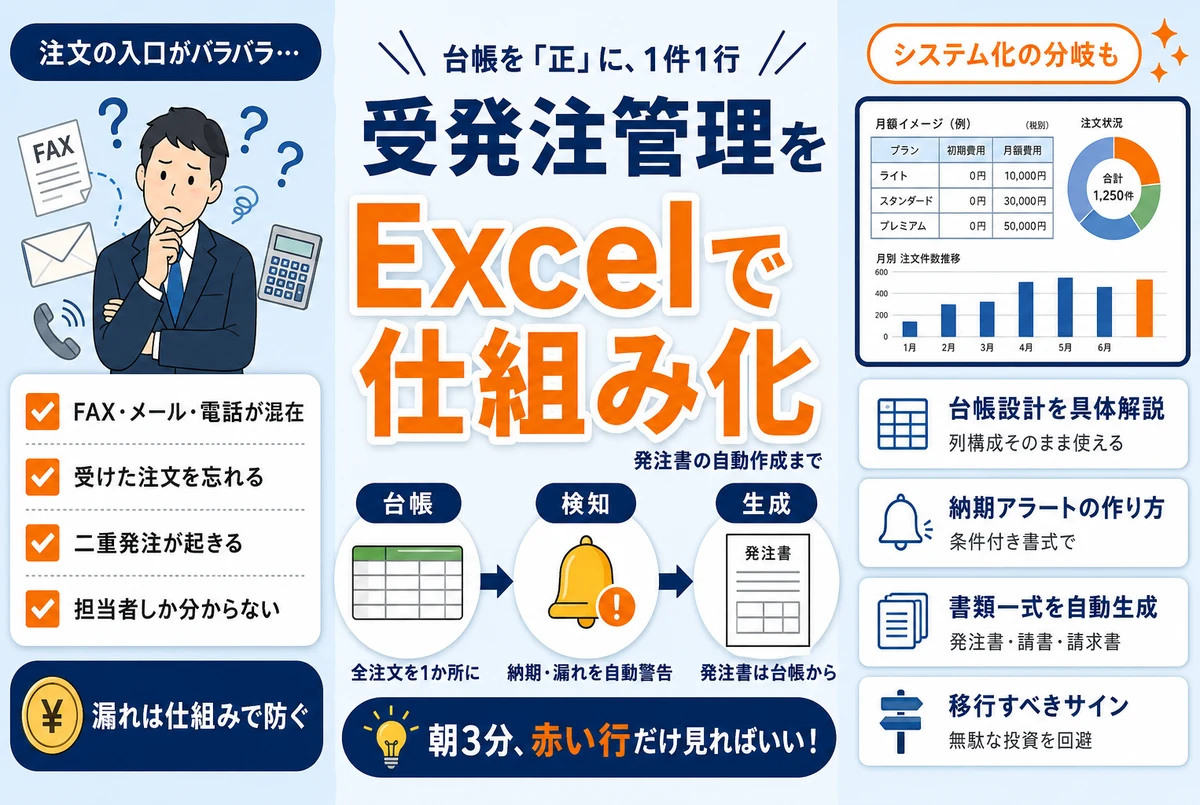 受発注管理をExcelで仕組み化する｜台帳設計から発注書自動作成・システム化の分岐まで