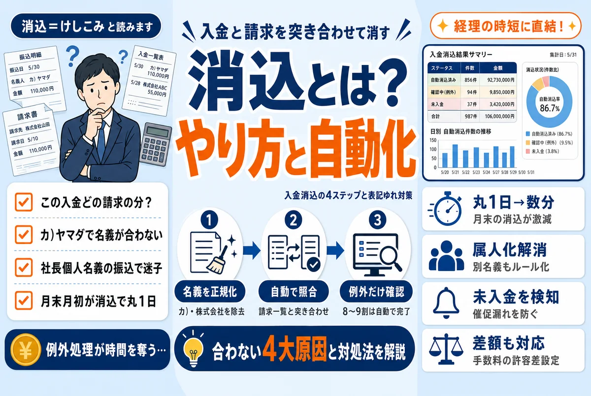 消込とは？読み方と意味・入金消込のやり方｜エクセルの限界と自動化