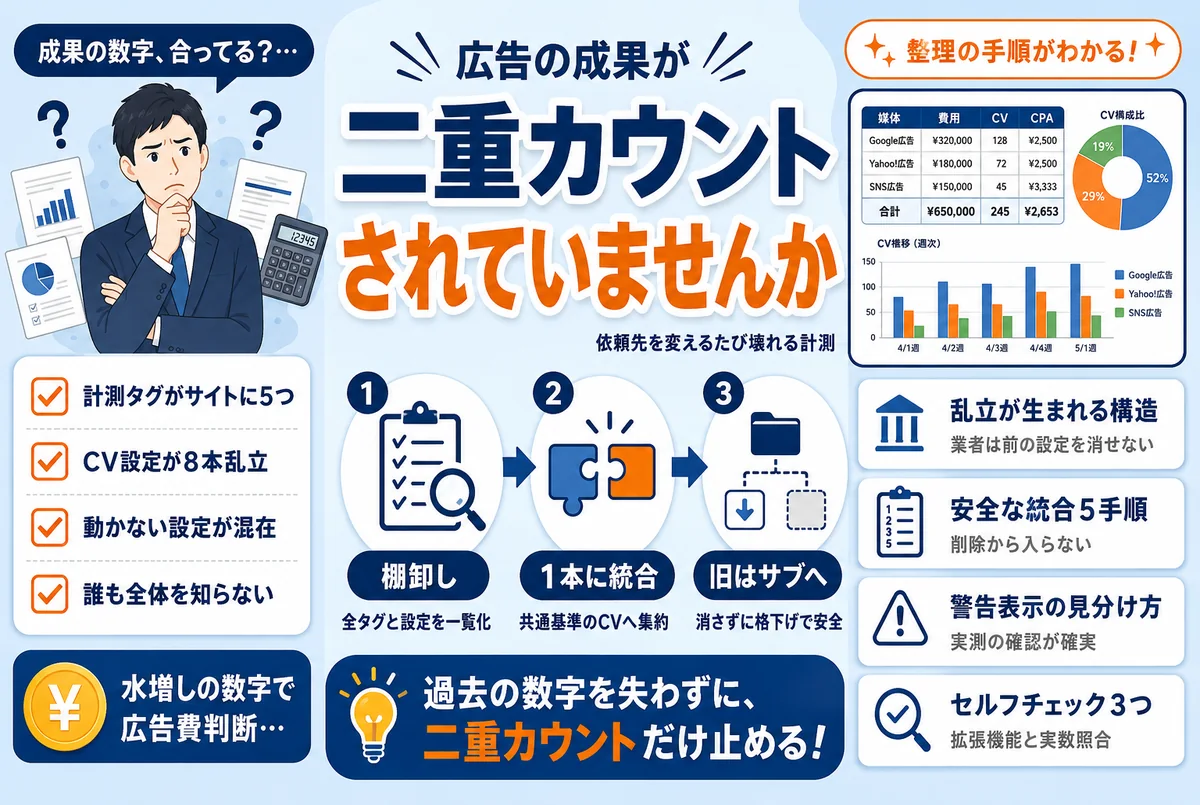 広告の成果が二重に数えられていませんか｜依頼先を変えるたびに壊れる計測の実例