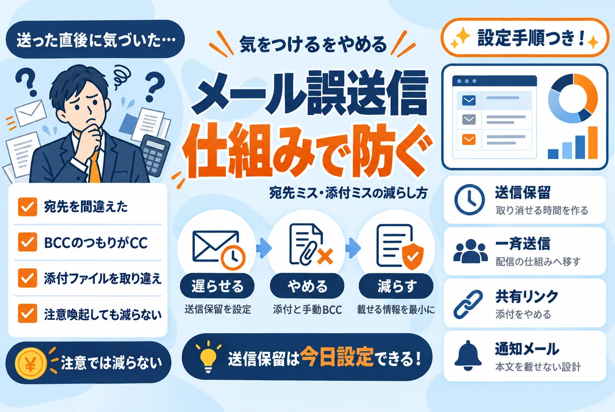 メール誤送信の対策｜宛先ミス・添付ミスを仕組みで減らす4つの方法