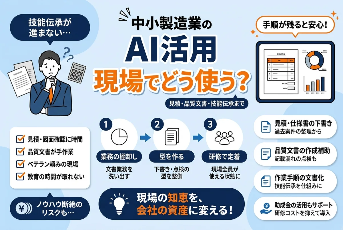 中小製造業のAI活用実務｜見積・品質文書・技能伝承まで【2026年版】