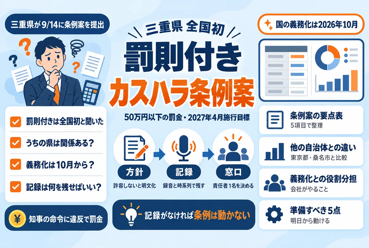 三重県が全国初の罰則付きカスハラ防止条例案を提出｜50万円以下の罰金。中小企業は何を準備すべきか