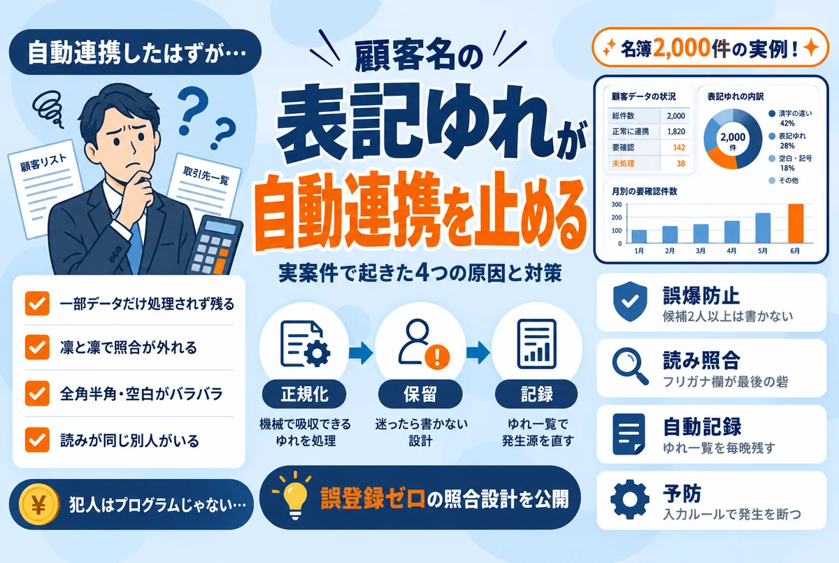顧客名の表記ゆれで自動連携が止まる｜実案件で起きた4つの原因と対策