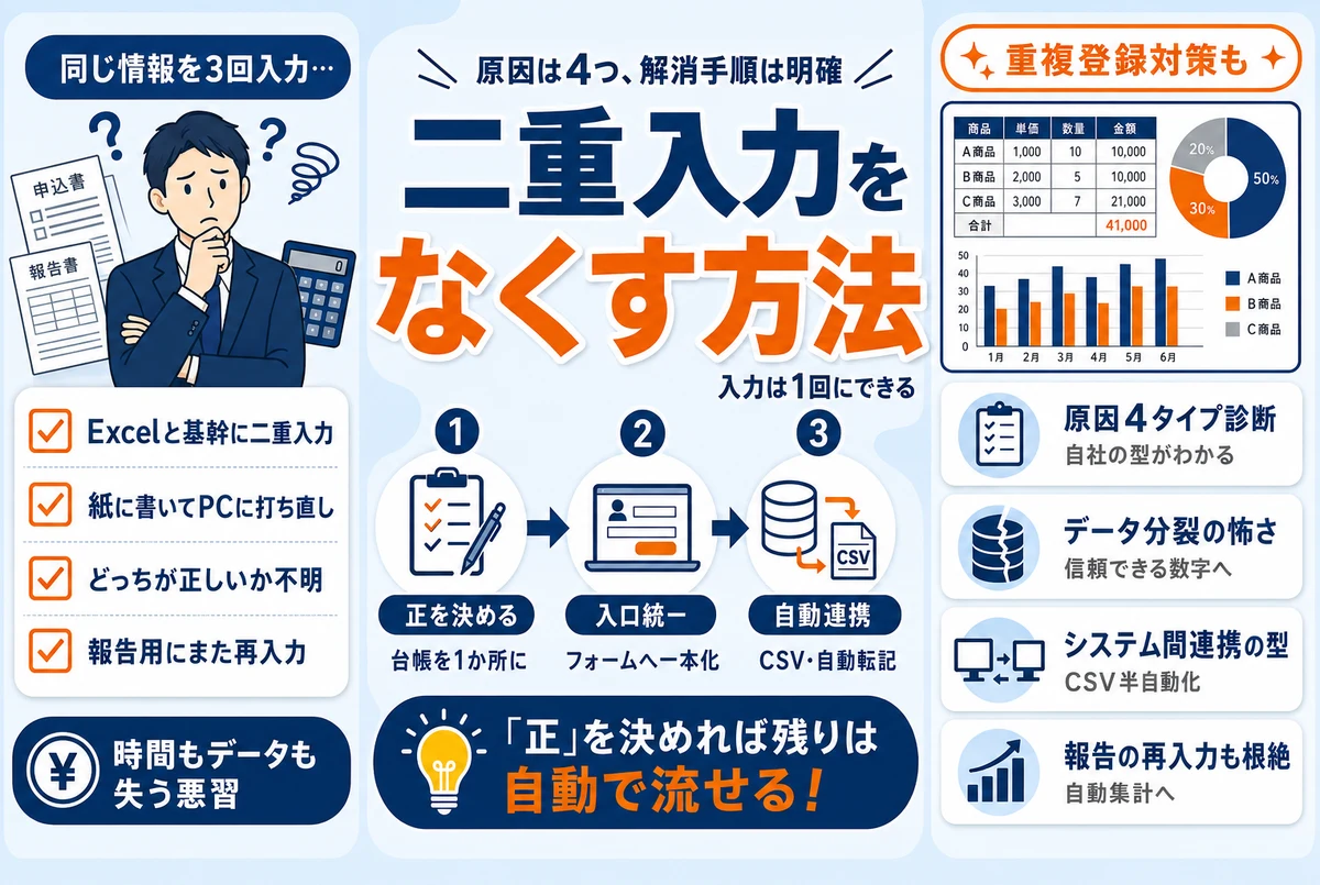 二重入力をなくす方法｜同じデータを何度も打ち込む業務の解消手順