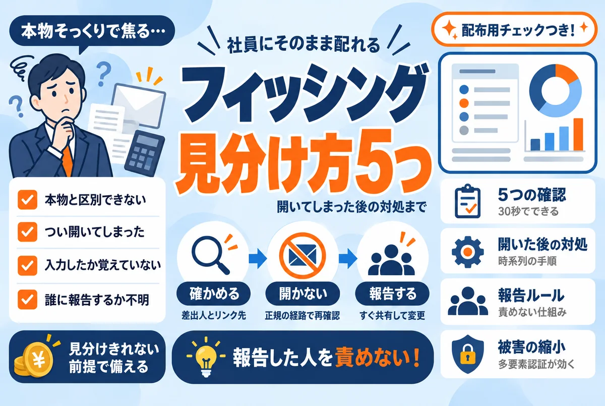 フィッシングメールの見分け方｜社員に配れる5つの確認と開いた後の対処