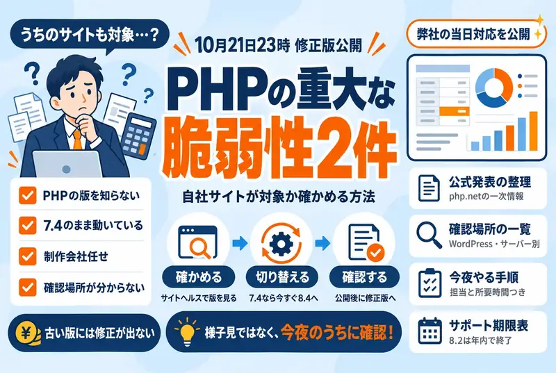 PHPの重大な脆弱性2件｜自社サイトが対象か確かめる方法と今夜やること
