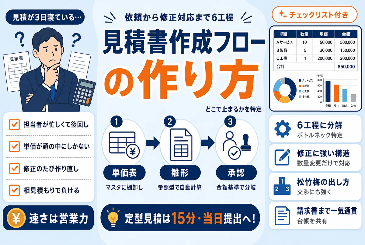 見積書作成フローの作り方｜依頼から送付まで、修正に強い仕組みに変える