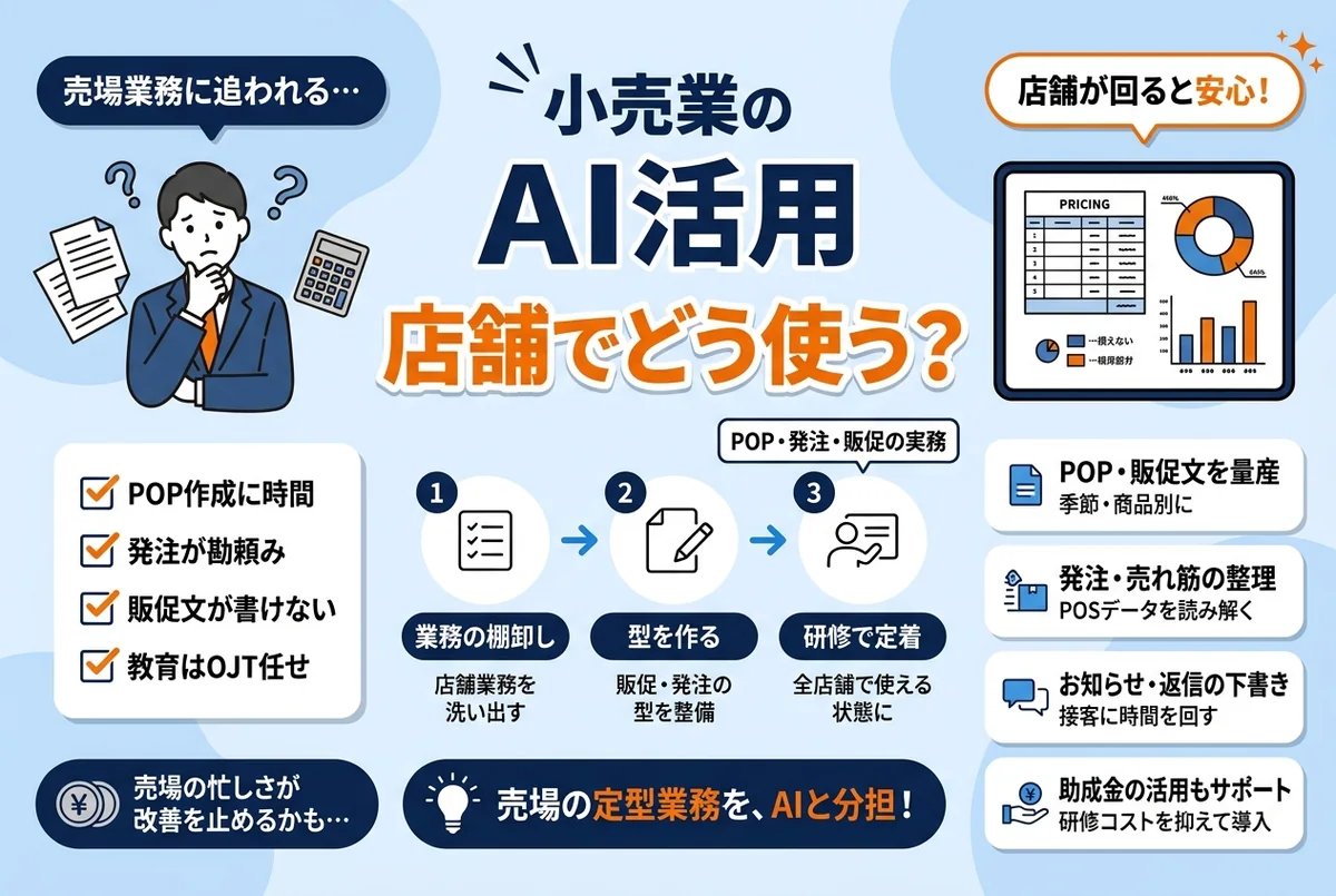 【2026年版】小売業のAI活用実務ガイド｜POP・発注・POS分析と研修