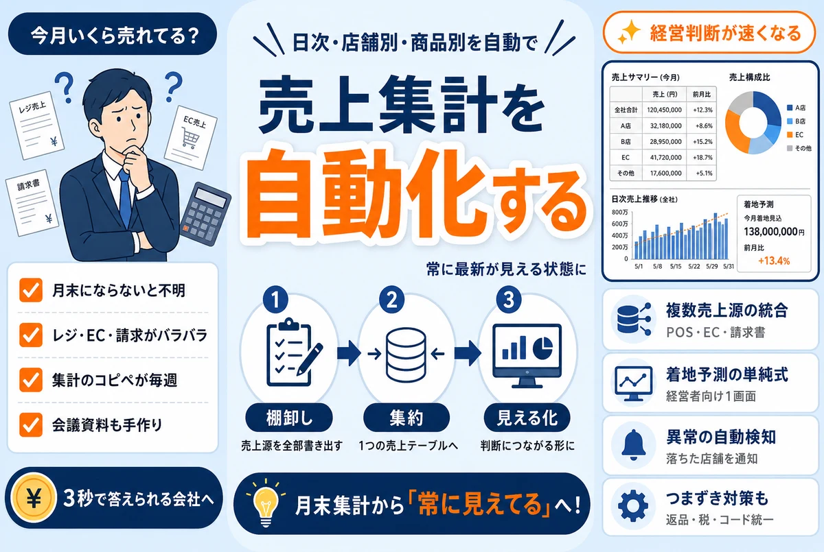 売上集計を自動化する方法｜日次・店舗別・商品別をリアルタイムにする設計