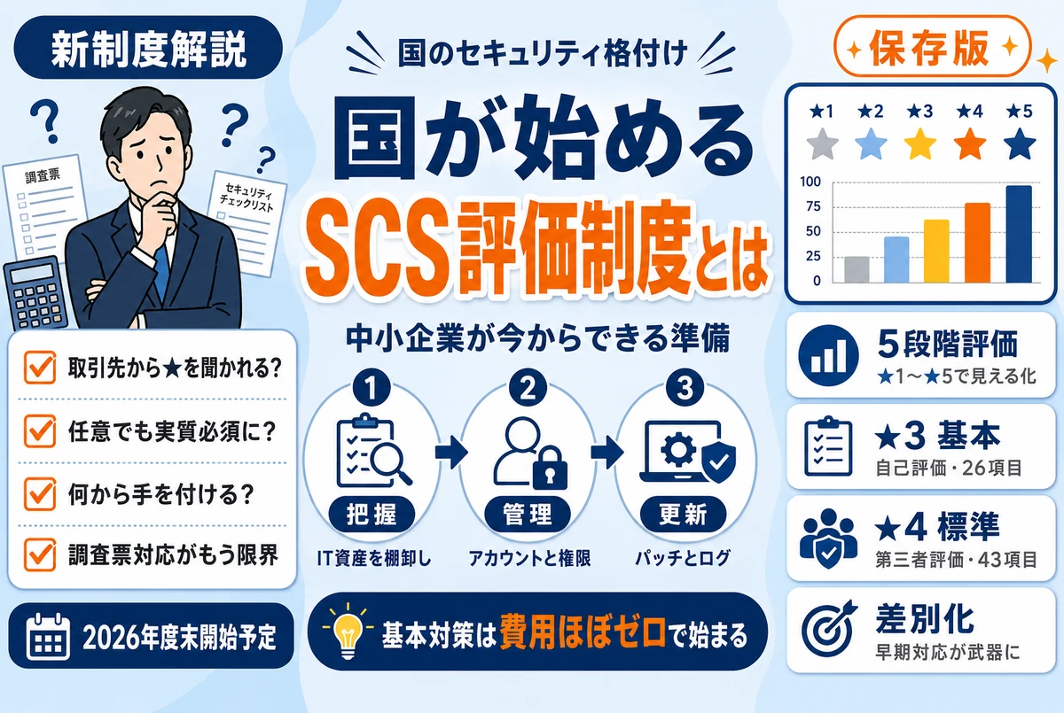 SCS評価制度とは？中小企業にも関係する国のセキュリティ格付けを解説【2026年度末開始予定】