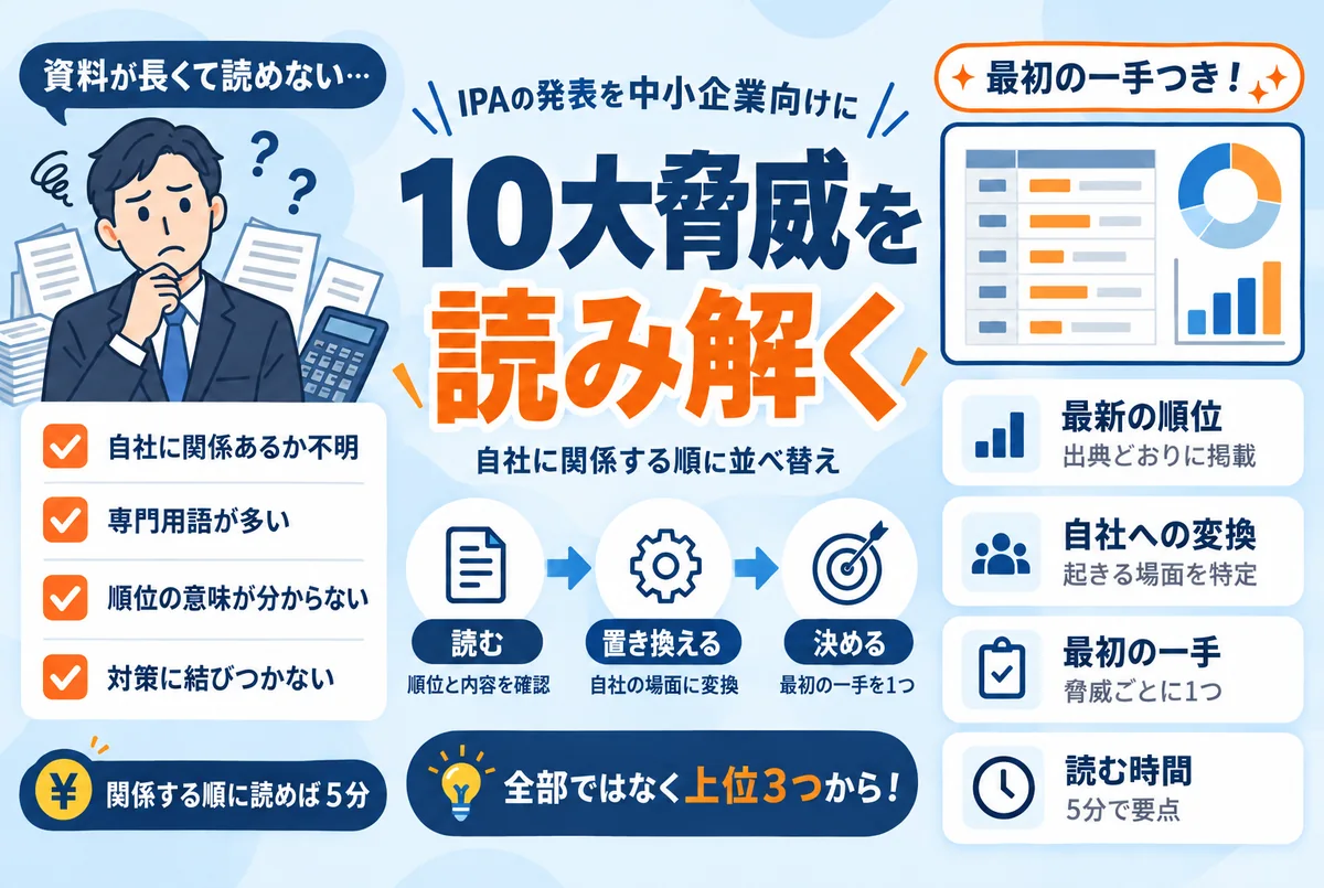 情報セキュリティ10大脅威を中小企業向けに読み解く｜自社に関係する順