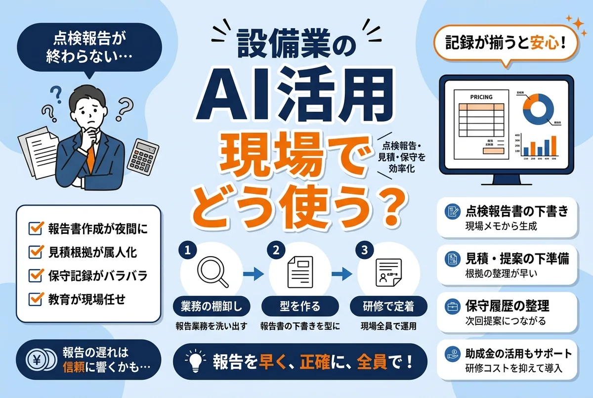 設備業のAI活用と研修【2026年版】｜点検報告・見積・保守を効率化