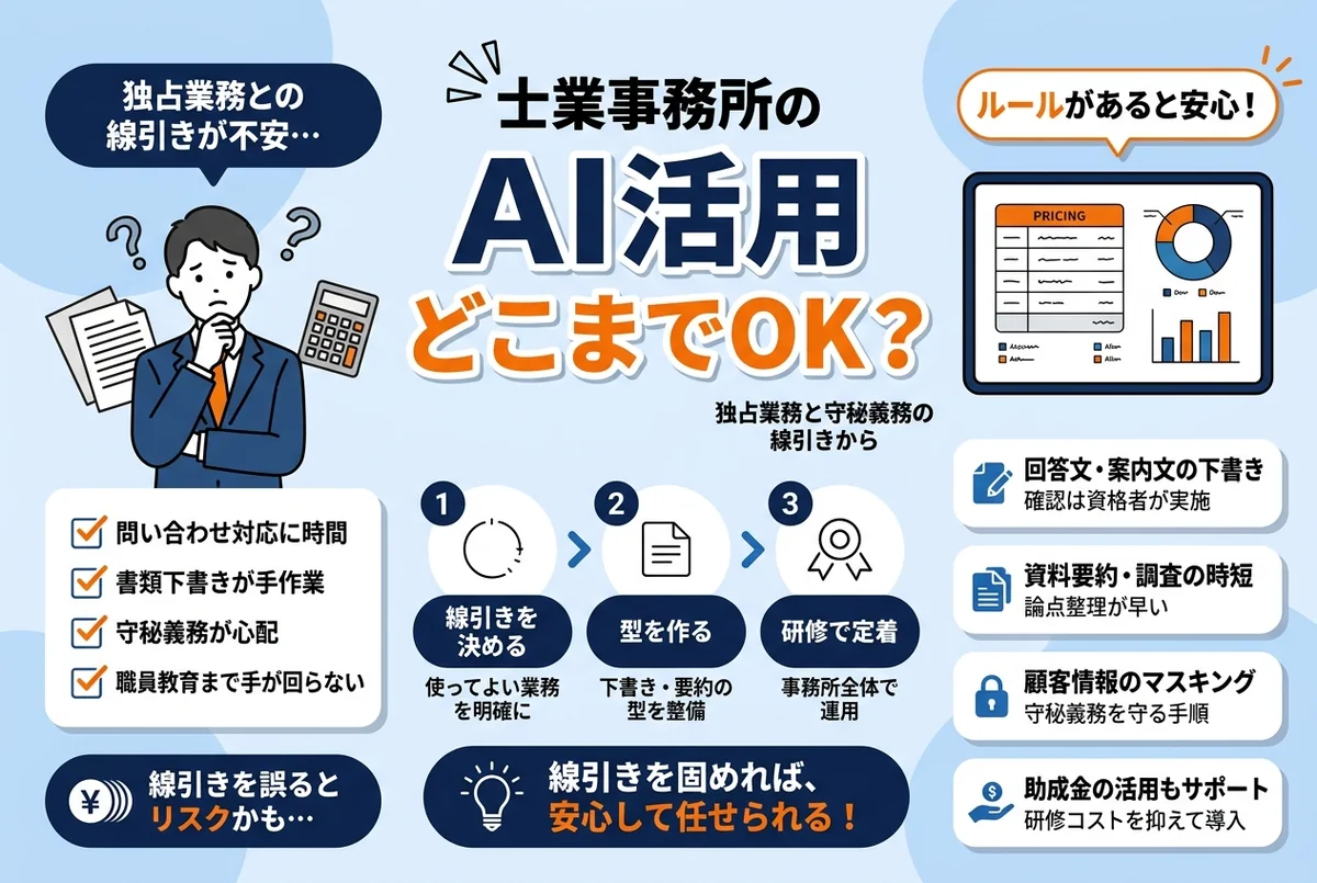 士業事務所のAI活用実務｜独占業務と守秘義務の線引き【2026年版】