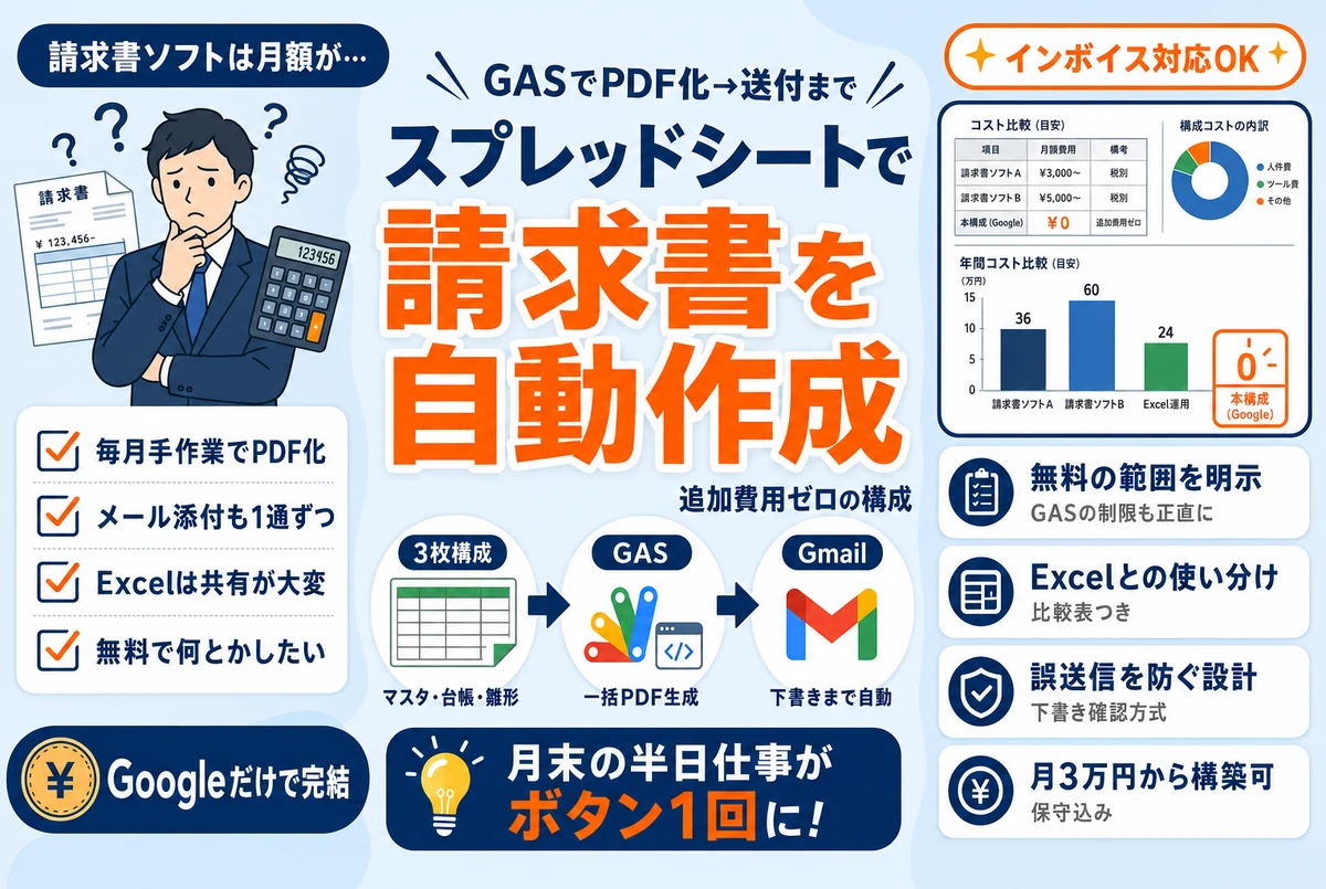 スプレッドシートで請求書を自動作成する方法｜GASでPDF化・メール送付まで