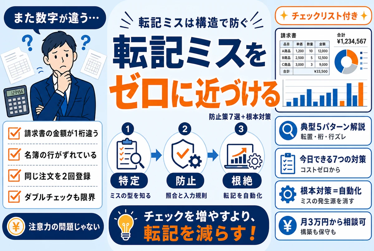 転記ミスを防ぐ方法7選｜原因・典型パターンと「ゼロにする」根本対策