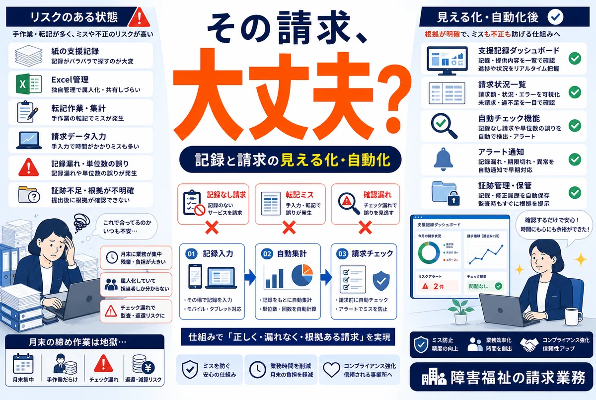障害福祉の不正受給80億円｜記録と請求の“見える化・自動化”でミスも不正も防ぐ